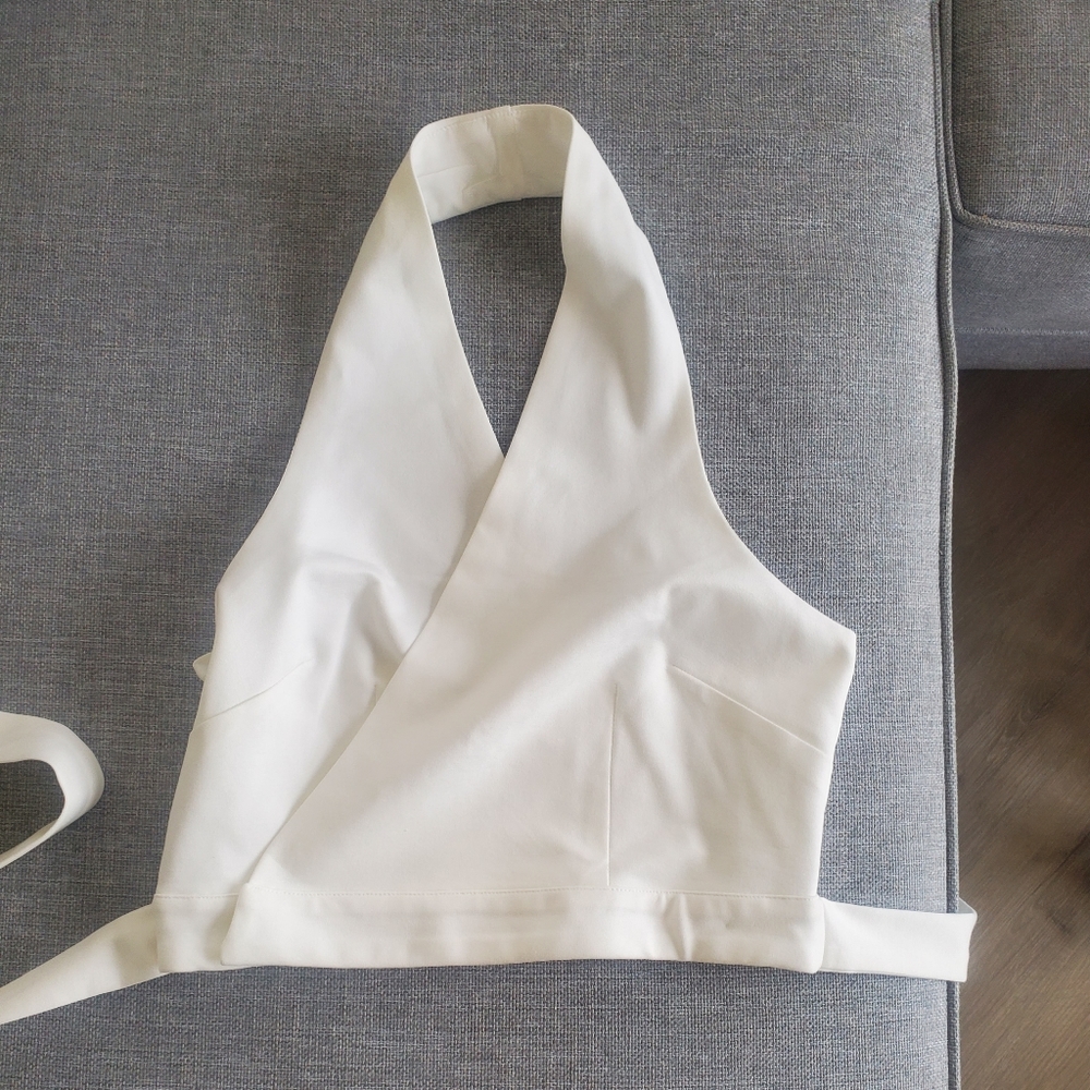 Chic Wish cropped faux wrap white halter